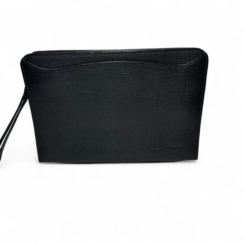 BURBERRY Black Leather Zip Clutch Wristlet, Unisex
